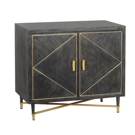 Rustic Style Mango Wood Cabinet with Dual Door Storage, Gray and Gold - Home Elegance USA