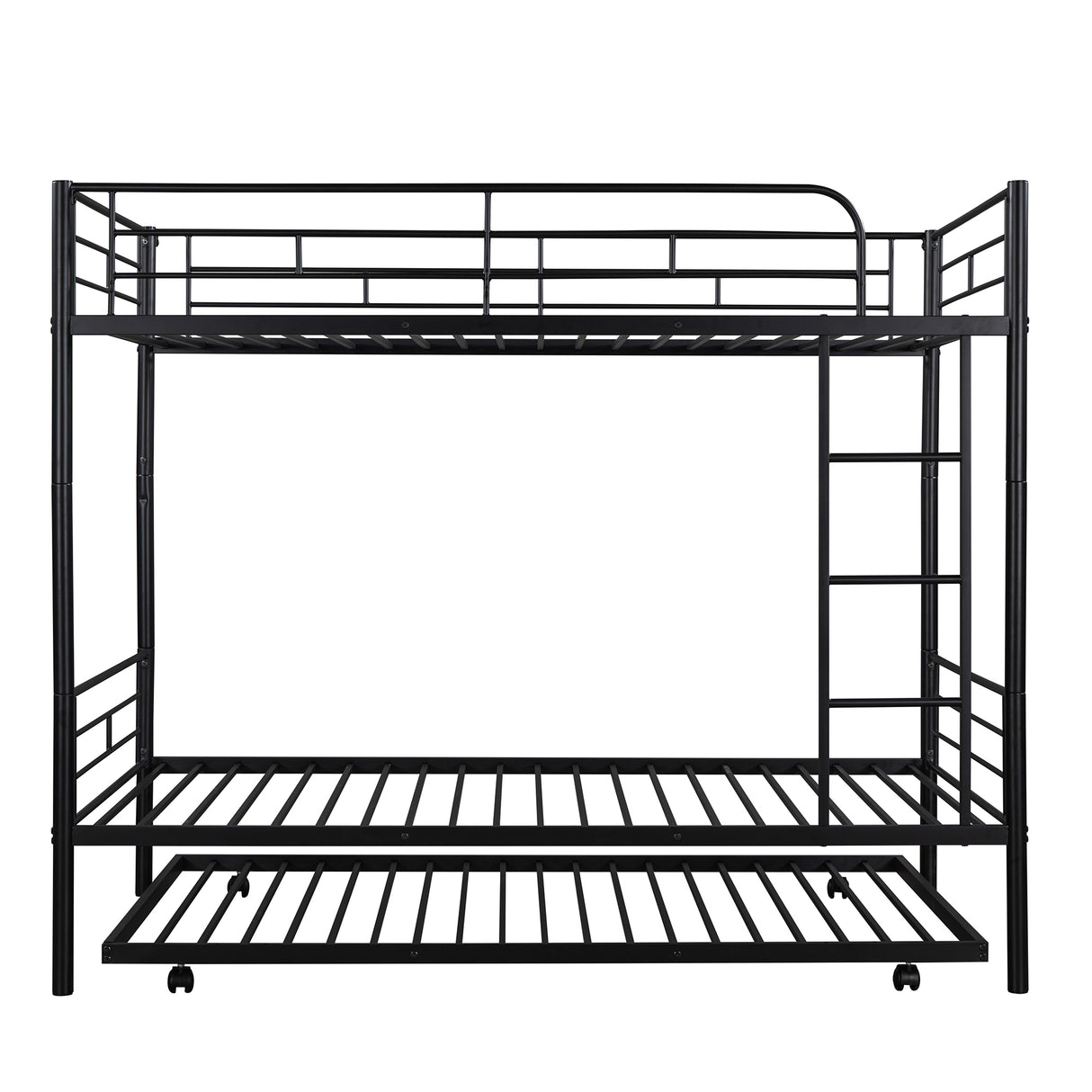 Twin-Over-Twin Metal Bunk Bed With Trundle,Can be Divided into two beds,No Box Spring needed ,Black ( old sku: MF194806AAB ) - Home Elegance USA