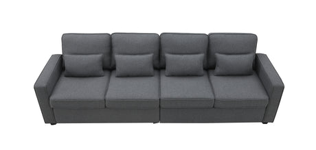 [VIDEO provided] [New] 104" 4-Seater Modern Linen Fabric Sofa with Armrest Pockets and 4 Pillows,Minimalist Style Couch for Living Room, Apartment, Office,3 Colors - Home Elegance USA