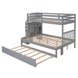 Twin over Twin/Full Bunk Bed with Twin Size Trundle (Gray)(OLD SKU :LP000025AAE) - Home Elegance USA