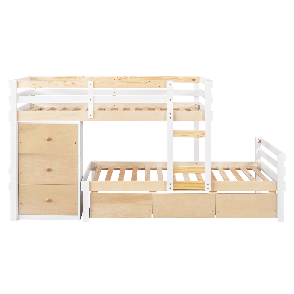 Twin over Twin Loft Bunk Bed with Drawers and Ladder, Natural - Home Elegance USA