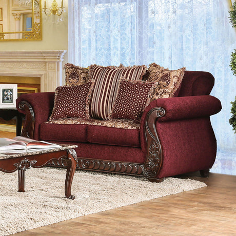 Tabitha - Sofa & Loveseat - Wine / Gold - Home Elegance USA