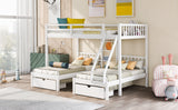 Full Over Twin & Twin Bunk Bed, Wood Triple Bunk Bed with Drawers and Guardrails, White (OLD SKU: LP000143AAK) - Home Elegance USA