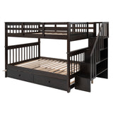 Stairway Full-Over-Full Bunk Bed with Twin size Trundle, Storage and Guard Rail for Bedroom, Dorm - Espresso(OLD SKU :LP001210AAP) - Home Elegance USA