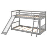 Twin over Twin Bunk Bed with Convertible Slide and Ladder, Gray - Home Elegance USA