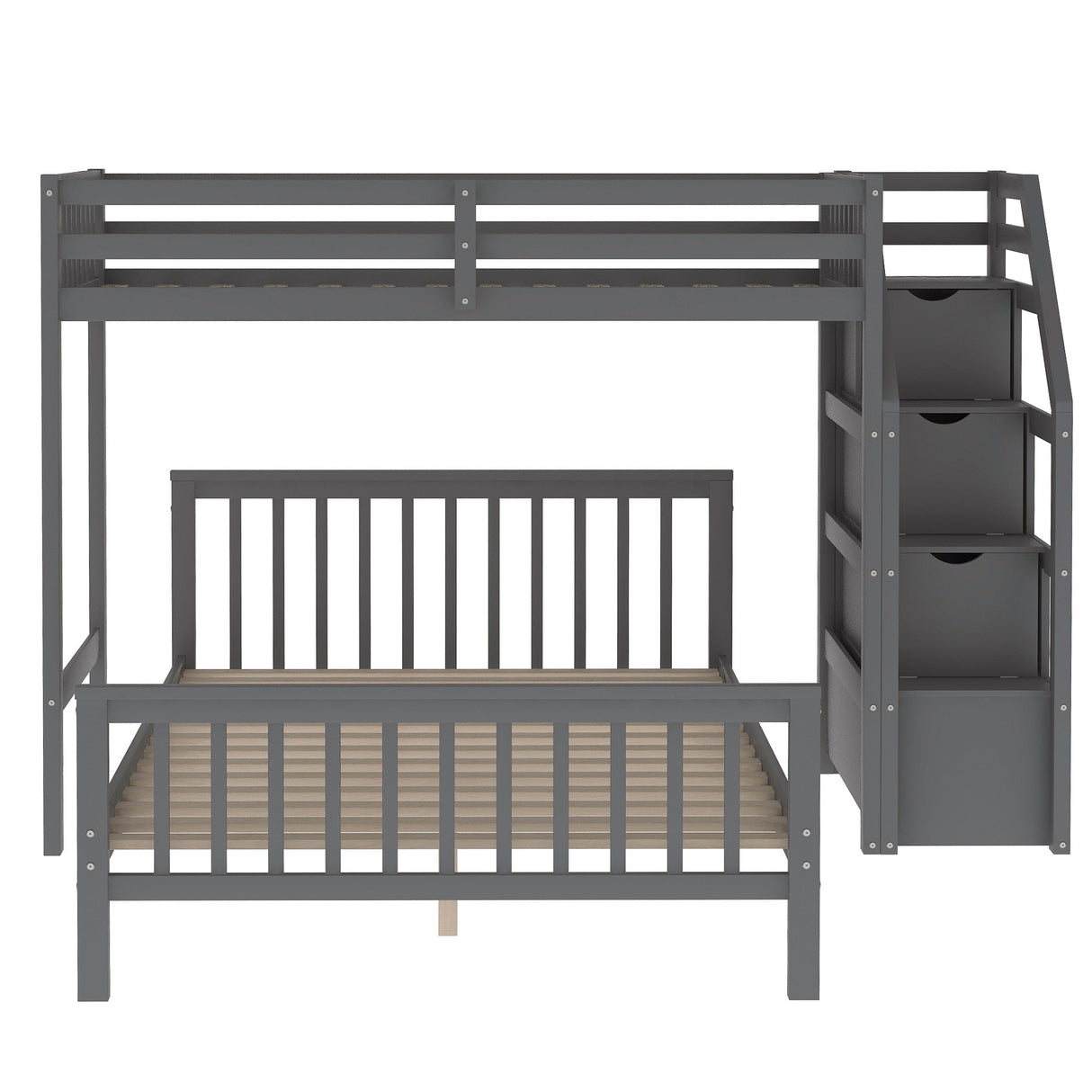 Twin over Full Loft Bed with Staircase,Gray(OLD SKU:SM000107AAE) - Home Elegance USA
