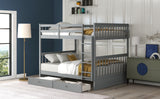Full-Over-Full Bunk Bed with Ladders and Two Storage Drawers (Gray) - Home Elegance USA