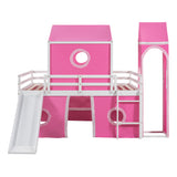 Full Size Bunk Bed with Slide Pink Tent and Tower - Pink - Home Elegance USA