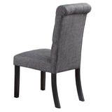 Classic Dining Room Furniture Natural Wooden Rectangle Top Dining Table 6x Side Chairs Charcoal Fabric Tufted Toll Back Top Back Chair Nail heads Trim and Storage Shelve 7pc Dining Set - Home Elegance USA