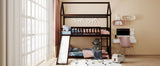 Twin Over Twin Bunk Bed with Slide, House Bed with Slide, Espresso(OLD SKU: LT000213AAP) - Home Elegance USA