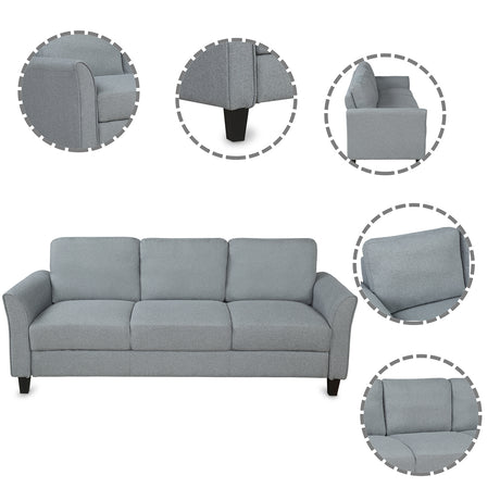 3 - Seat Sofa Living Room Linen Fabric Sofa (Gray) - WF191004AAE - image - 3