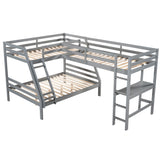 L-Shaped Twin over Full Bunk Bed and Twin Size Loft Bed with Built-in Desk,Gray - Home Elegance USA