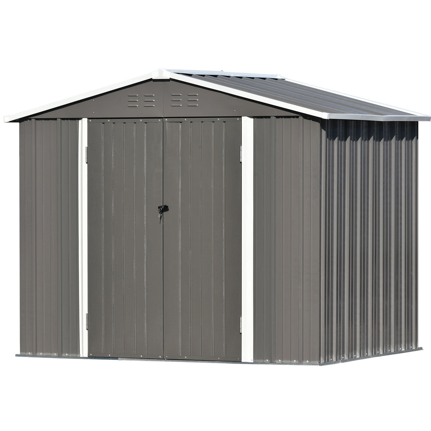 TOPMAX Patio 8ft x6ft Bike Shed Garden Shed, Metal Storage Shed with Lockable Doors, Tool Cabinet with Vents and Foundation Frame for Backyard, Lawn, Garden, Gray