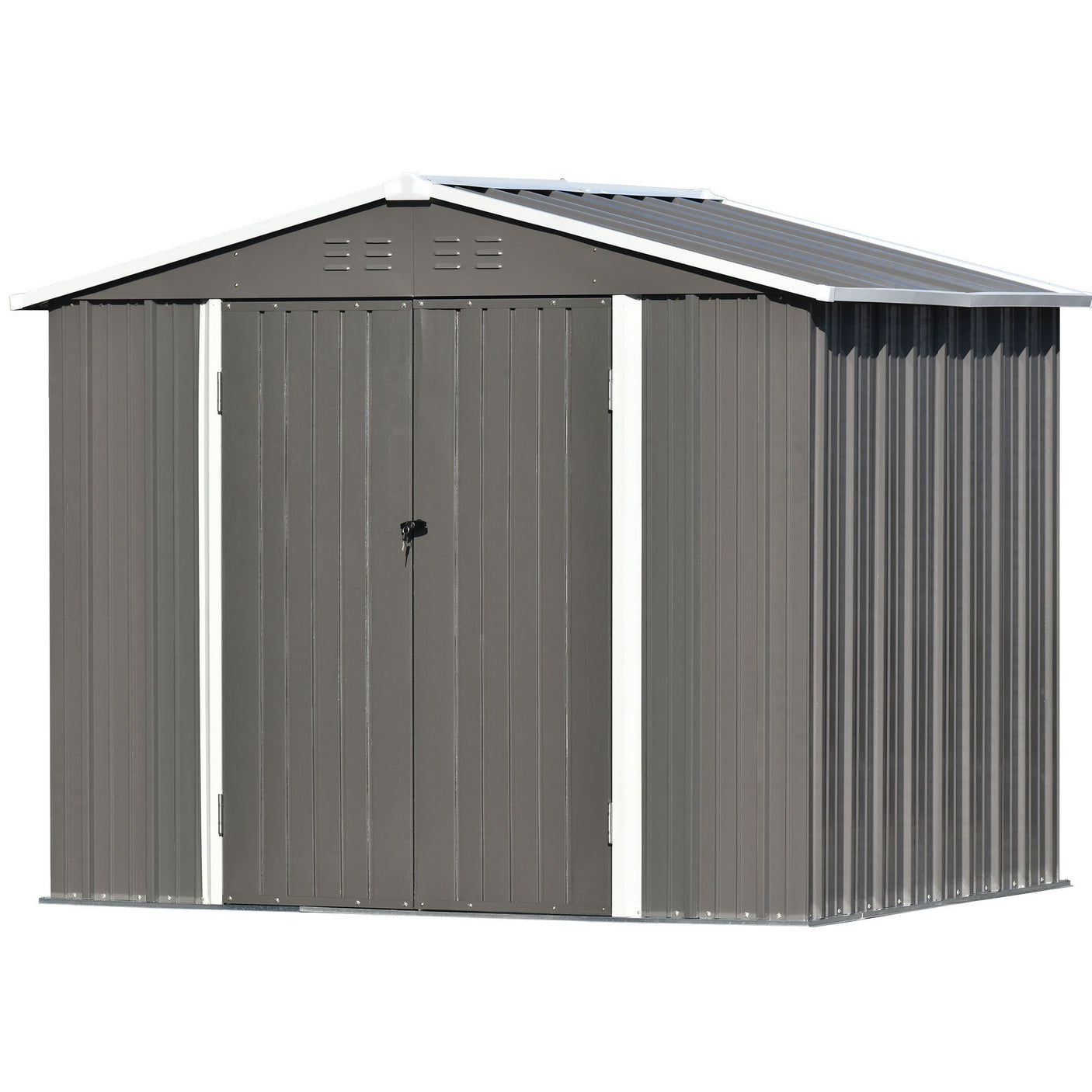 TOPMAX Patio 8ft x6ft Bike Shed Garden Shed, Metal Storage Shed with Adjustable Shelf and Lockable Doors, Tool Cabinet with Vents and Foundation Frame for Backyard, Lawn, Garden, Gray