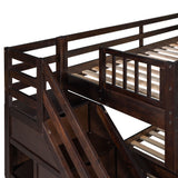 Twin over Full L-Shaped Bunk Bed With 3 Drawers, Ladder and Staircase - Espresso - Home Elegance USA