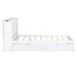 Full Size Storage Platform Bed with Pull Out Shelves and Twin Size Trundle, White - Home Elegance USA