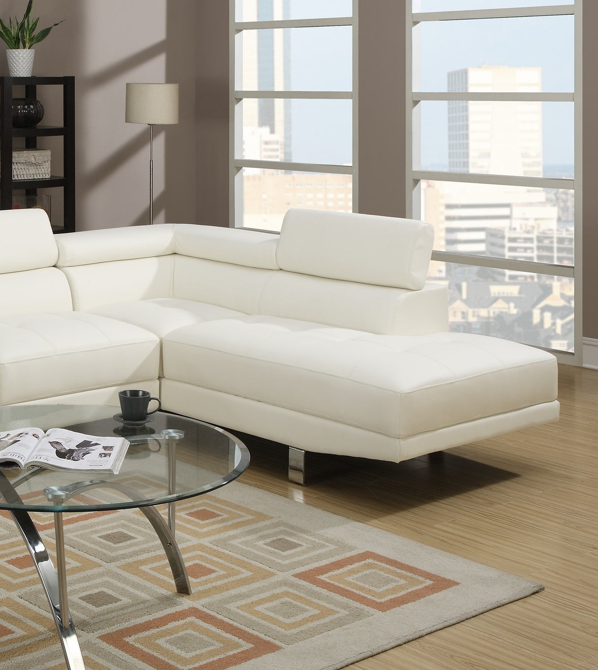 White Color Sectional Living Room Furniture Faux Leather Adjustable Headrest Right Facing Chaise & Left Facing Sofa - Home Elegance USA