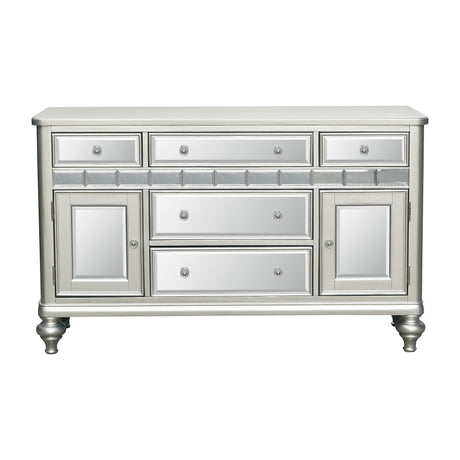 Sparkling Silver Finish Mirrored 1pc Server of 5x Drawers 2x Cabinets Ultra-Modern Style Dining Room - Home Elegance USA