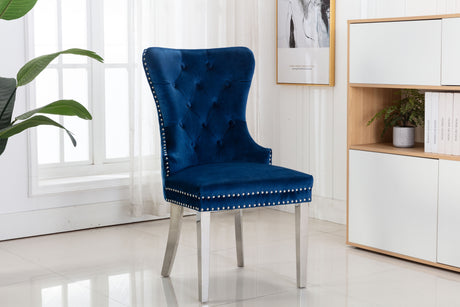 Simba Stainless Steel 2 Piece Chair Finish with Velvet Fabric in Blue - Home Elegance USA