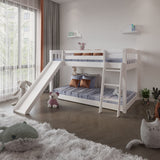 Yes4wood Kids Bunk Bed Twin Over Twin with Slide & Ladder, Heavy Duty Solid Wood Twin Bunk Beds Frame with Safety Guardrails for Toddlers, White - Home Elegance USA