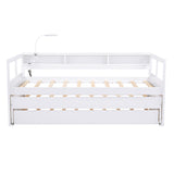 Twin XL Wood Daybed with 2 Trundles, 3 Storage Cubbies, 1 Light for Free and USB Charging Design, White - Home Elegance USA