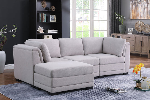 Kristin Light Gray Linen Fabric Reversible Sectional Sofa with Ottoman - Home Elegance USA