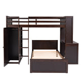 Twin size Loft Bed with a Stand-alone bed, Shelves,Desk,and Wardrobe-Espresso - Home Elegance USA