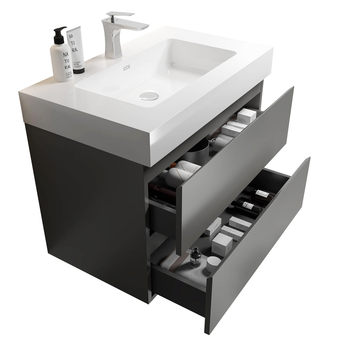 Alice 30" Gray Bathroom Vanity with Sink, Large Storage Wall Mounted Floating Bathroom Vanity for Modern Bathroom, One - Piece White Sink Basin without Drain and Faucet - W1865S00005 - Home Elegance USA - 7