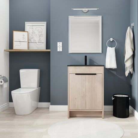 24 Inch Freestanding Bathroom Vanity with Black Ceramic Sink & 2 Soft-Close Cabinet Doors (BVB02424PLO-G-BL9060BK),W1286S00016