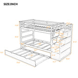 Twin-Over-Twin Bunk Bed with Twin Size Trundle and 3 Storage Stairs,White(OLD SKU :LP000064AAK) - Home Elegance USA