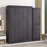 Full Size Murphy Bed with Wardrobe and Drawers, Storage Bed, can be Folded into a Cabinet, Gray - Home Elegance USA
