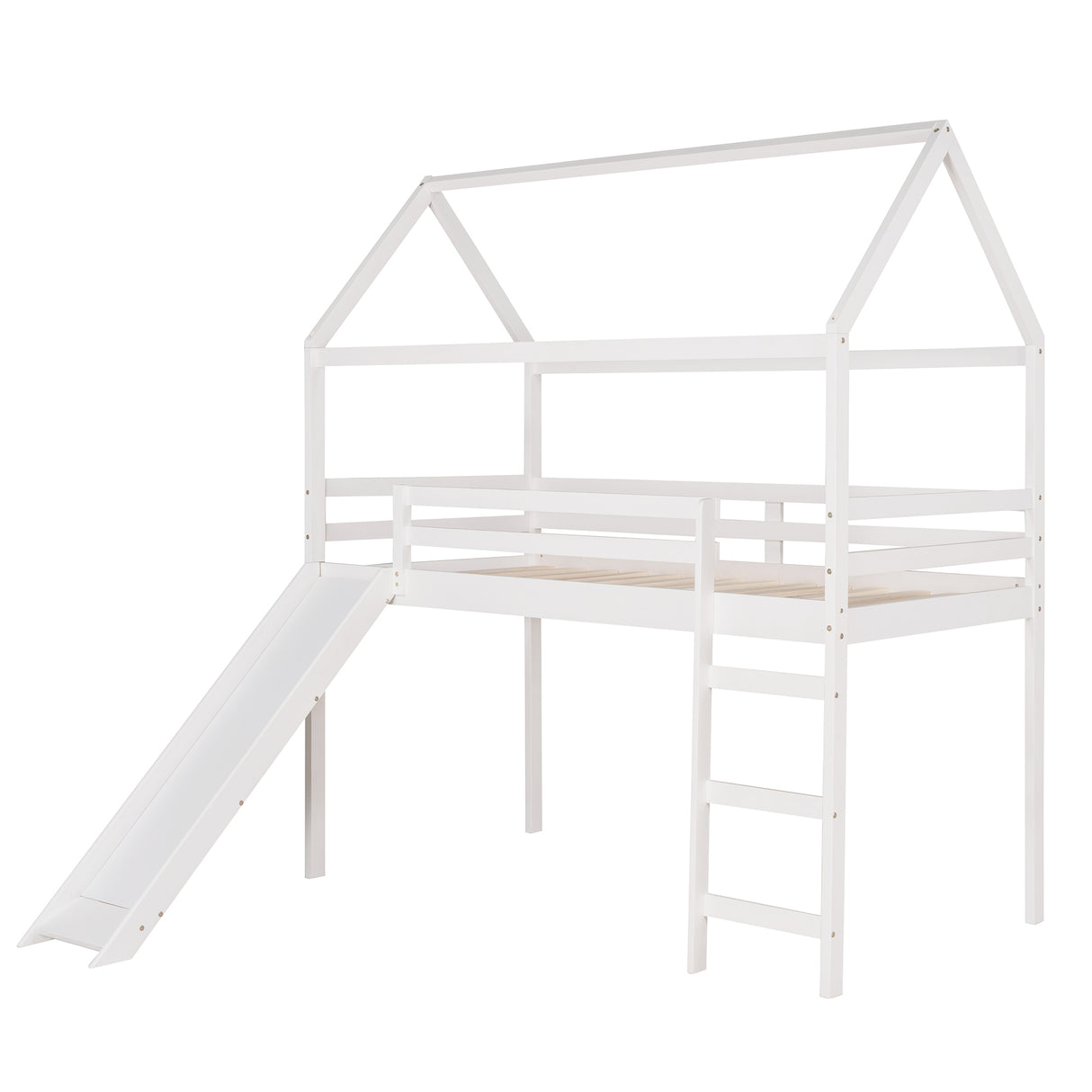 Twin Loft Bed with Slide, House Bed with Slide,White(OLD SKU :WF286245AAK) - Home Elegance USA