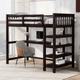 Twin Size Loft Bed with Storage Shelves and Under-bed Desk, Espresso(OLD SKU:SM000245AAP-1) - Home Elegance USA