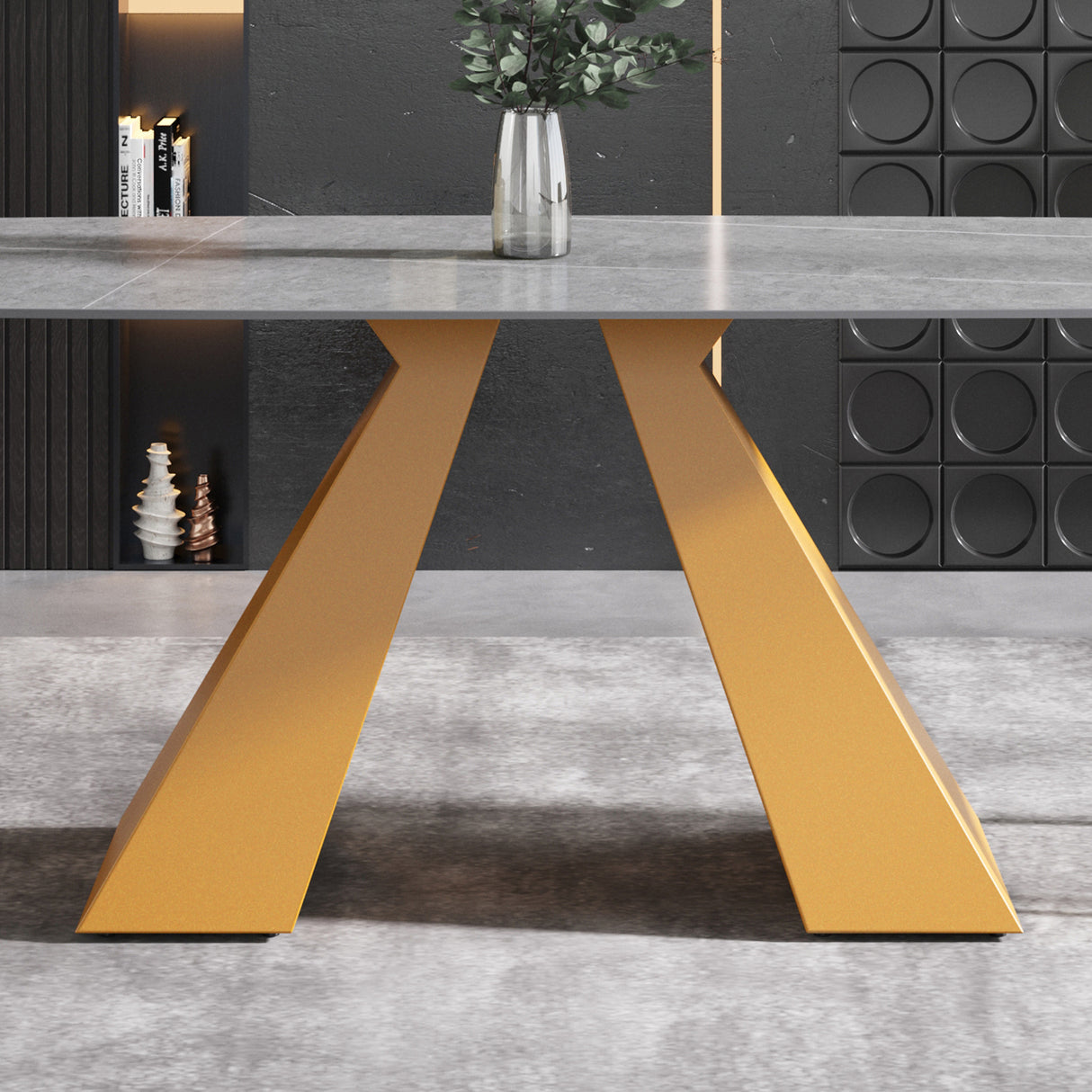 70.87"Modern artificial stone gray curved golden metal leg dining table - can accommodate 6 - 8 people - W1535S00088 - image - 9