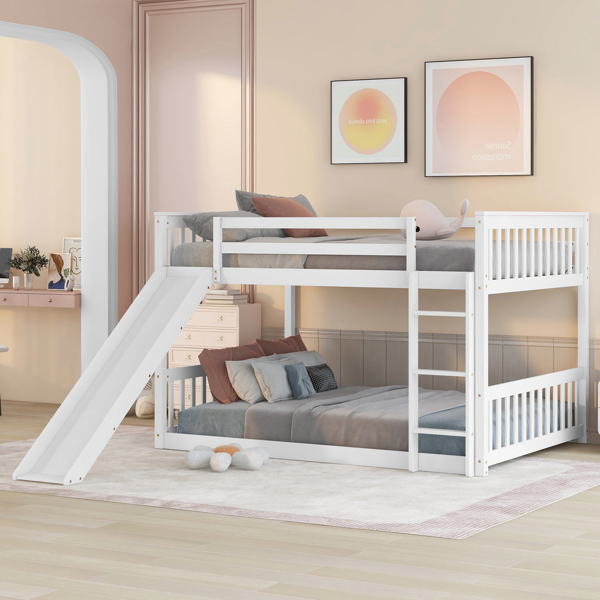 Full over Full bunkbed with Slied for white color - Home Elegance USA