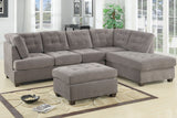 Living Room Sectional Waffle Suede Charcoal Color Sectional Sofa w Pillows Couch Tufted Cushion  Contemporary (NO OTTOMAN) - Home Elegance USA