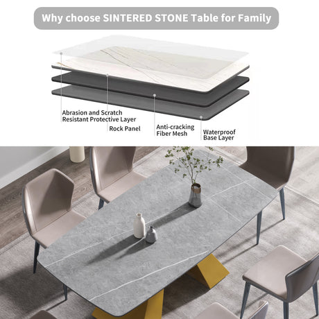 70.87"Modern artificial stone gray curved golden metal leg dining table - can accommodate 6 - 8 people - W1535S00088 - image - 7