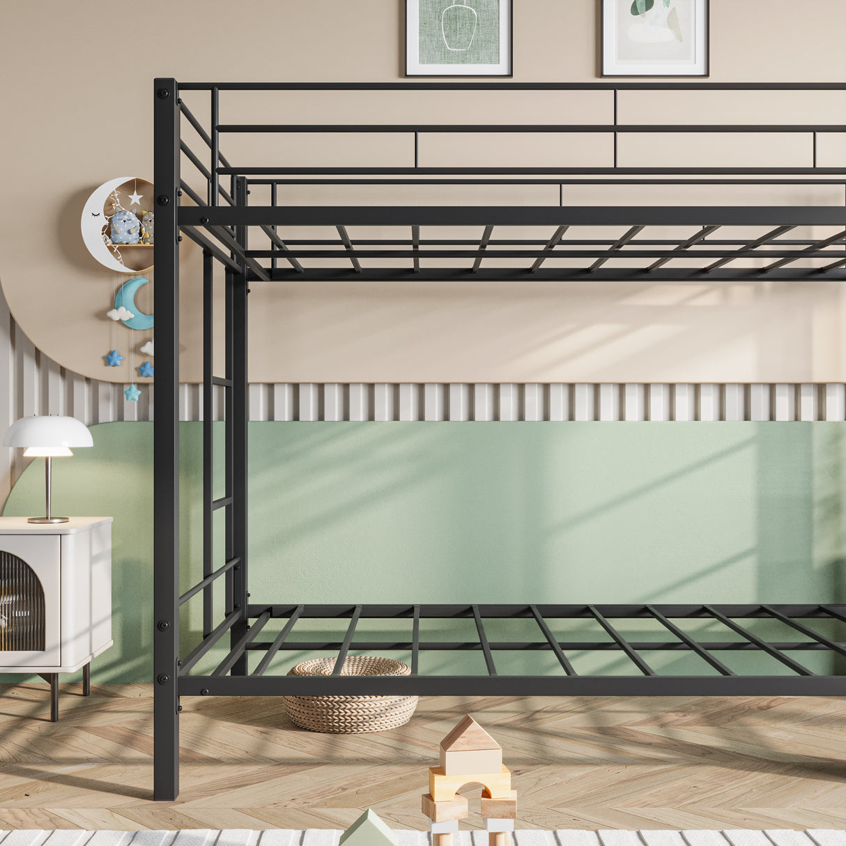 Metal Bunk Bed Twin-Over-Twin No Box Spring Needed Black - Home Elegance USA