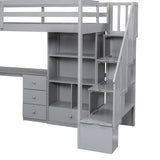 Twin Size Loft Bed with L-Shaped Desk and Drawers, Cabinet and Storage Staircase, Gray - Home Elegance USA