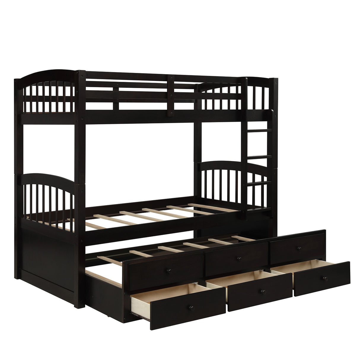 Twin Bunk Bed with Ladder, Safety Rail, Twin Trundle Bed with 3 Drawers for Teens Bedroom, Guest Room Furniture(Espresso)(OLD SKU :LP000071AAP) - Home Elegance USA