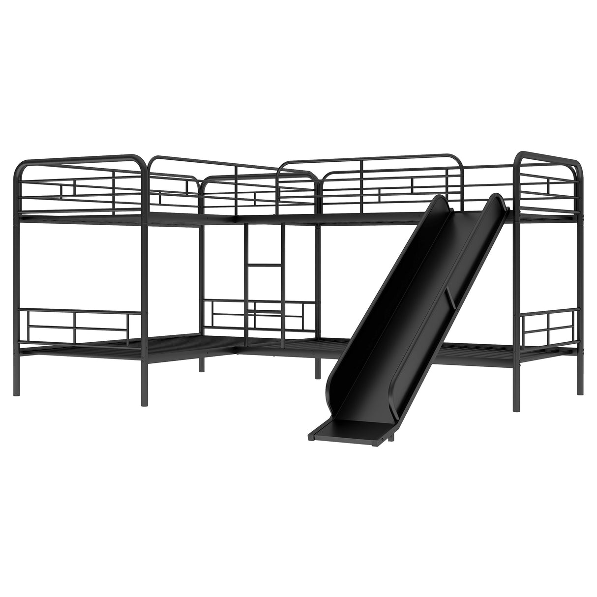 Twin Size L-Shaped Bunk Bed with Slide and Ladder, Black(OLD SKU:GX000615AAB) - Home Elegance USA