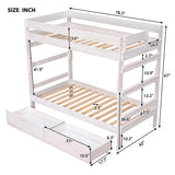 Twin over Twin Wood Bunk Bed with 2 Drawers, White - Home Elegance USA