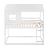 Twin Over Twin Bunk Bed Wood Loft Bed with Roof, Window, Guardrail, Ladder (White) (OLD SKU :LP000062AAK) - Home Elegance USA