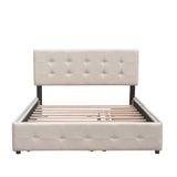 Upholstered Platform Bed with 2 Drawers and 1 Twin XL Trundle,  Linen Fabric, Queen Size - Dark Beige(OLD SKU :LP000314AAA)