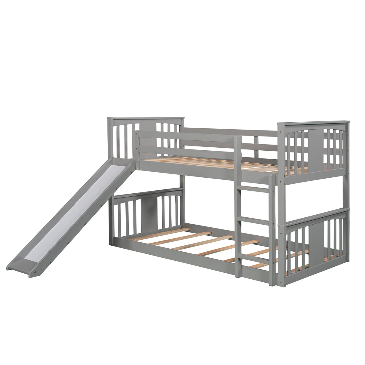 Twin Over Twin Bunk Bed with Slide and Ladder, Gray (Old SKU：LP000108AAE) - Home Elegance USA