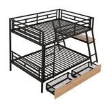 Full Size Metal Bunk Bed with Built-in Desk, Light and 2 Drawers, Black(Expected Arrival Time: 9.18)