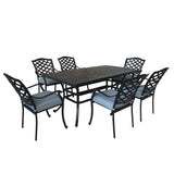 Aluminum 7 - Piece Rectangular Dining Set With 6 Arm Chairs, Light Blue - B010S00301 - Home Elegance USA - 1