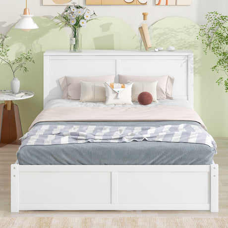 Queen Size Storage Platform Bed with Pull Out Shelves and Twin  XL Size Trundle, White - Home Elegance USA