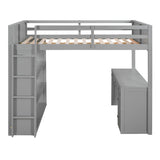 Full Size Loft Bed with Ladder, Shelves, and Desk, Gray - Home Elegance USA