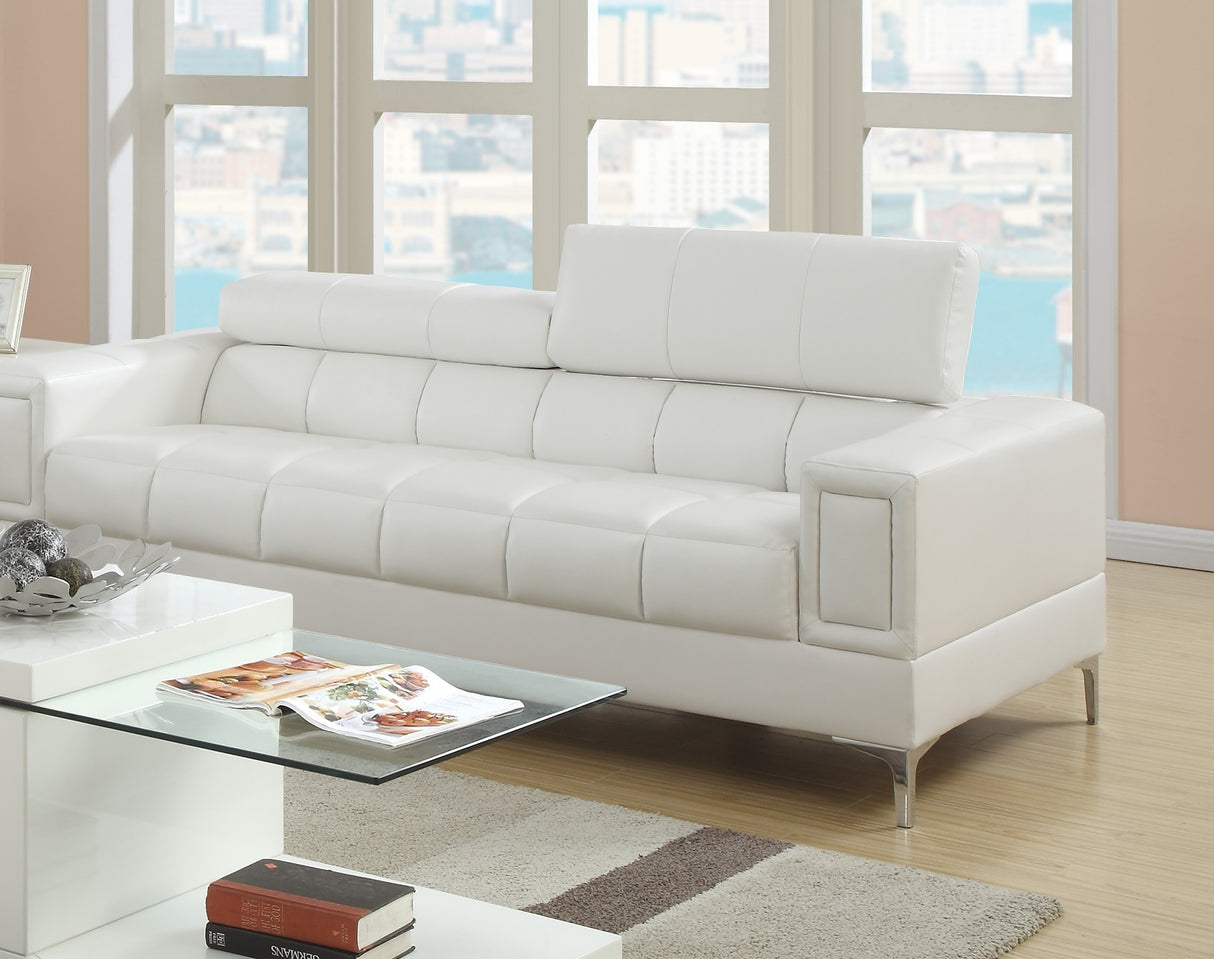 White Faux Leather Living Room 2pc Sofa set Sofa And Loveseat Furniture Couch Unique Design Metal Legs Adjustable Headrest Home Elegance USA